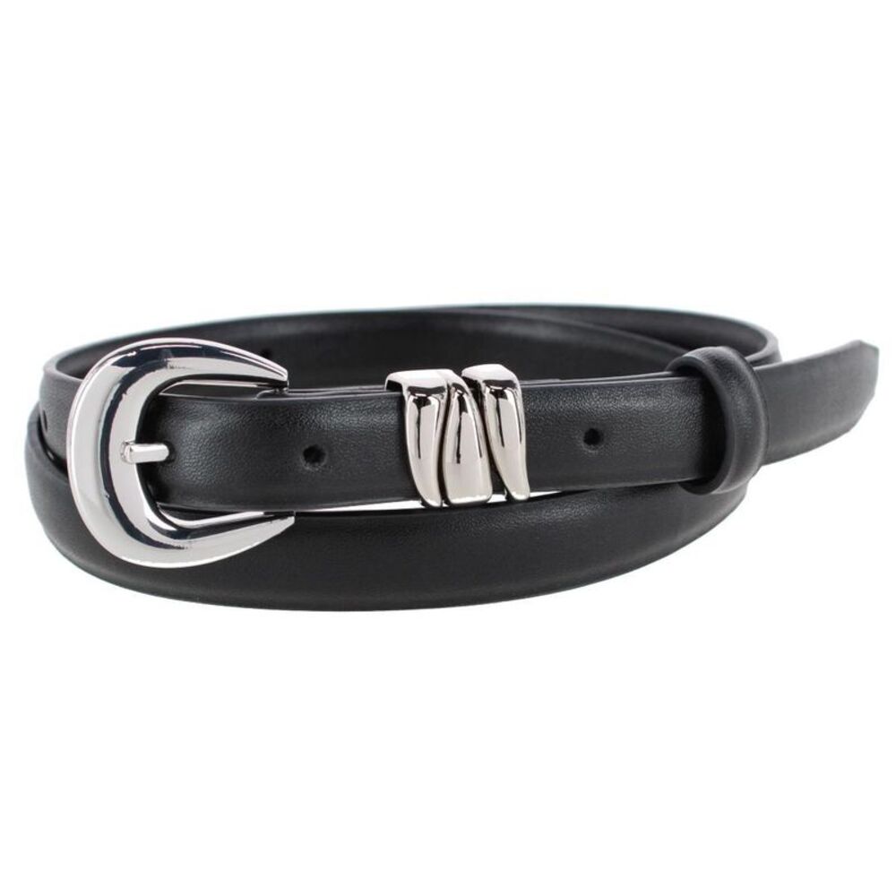 CTM Women's Skinny Leather Dress Belt with Keeper Detail